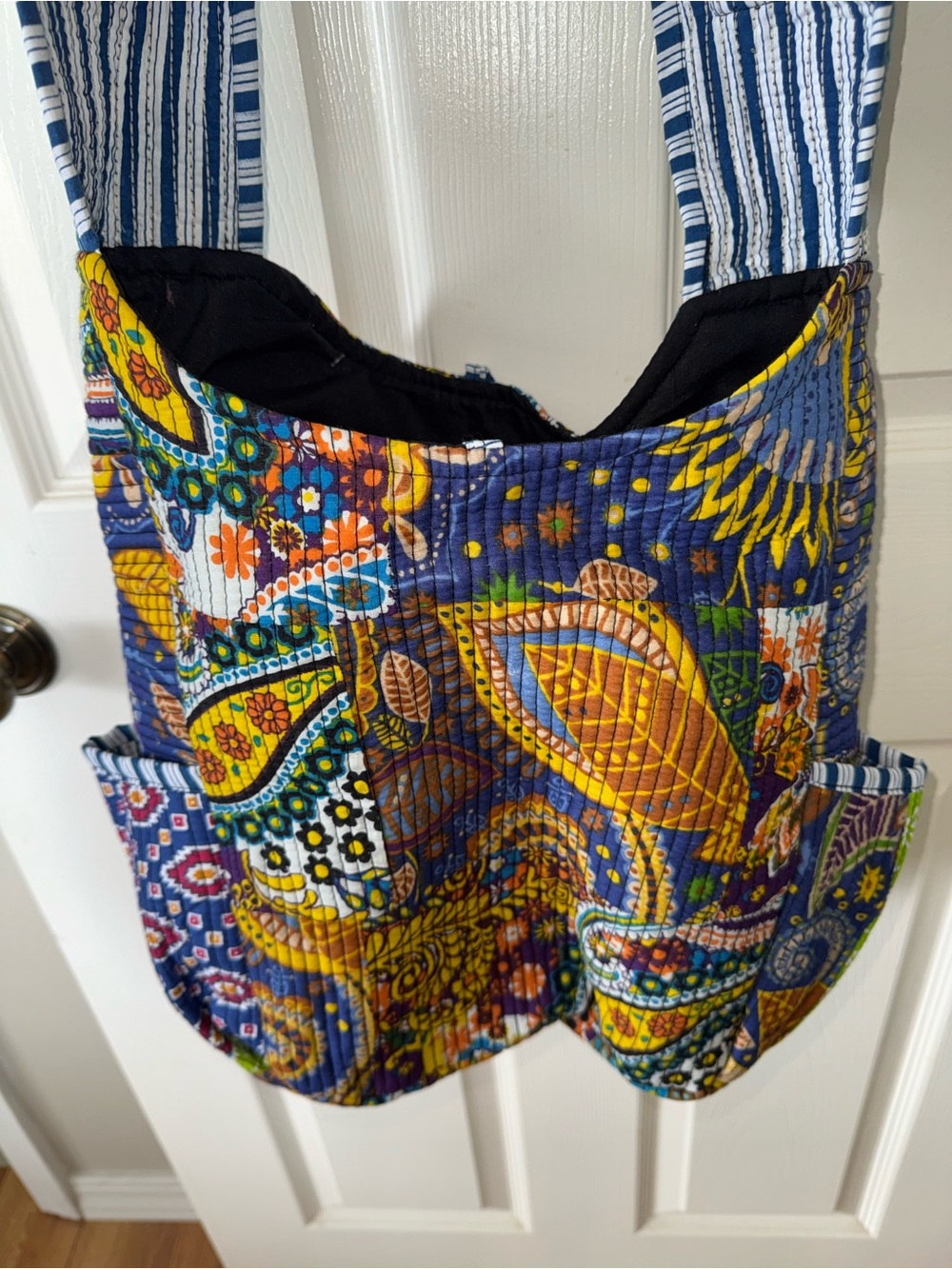 Rising International Quilted Paisley Crossbody Tote in Navy and Yellow